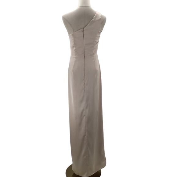 AW BRIDAL 4 S champagne cream satin one shoulder bridesmaid maxi dress NEW B36 - Picture 2 of 9